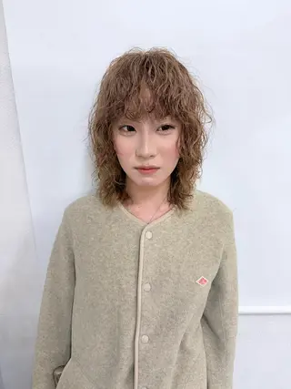 ミディアム パーマ ウルフレイヤー エクステ/kokiのヘアスタイル