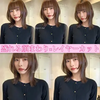 ミディアム カラー 韓国🇰🇷レイヤー カットオリーブカラーのヘアスタイル