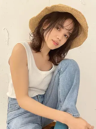 ミディアム カラー パーマ 透明感color 🥣suzunaのヘアスタイル