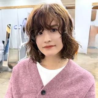 ミディアム カラー パーマ 中谷大志朗 美容室デビュー応援✨のヘアスタイル