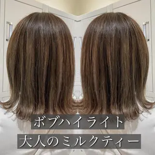 ミディアム 白髪ぼかしハイライト めさきすずなのヘアスタイル