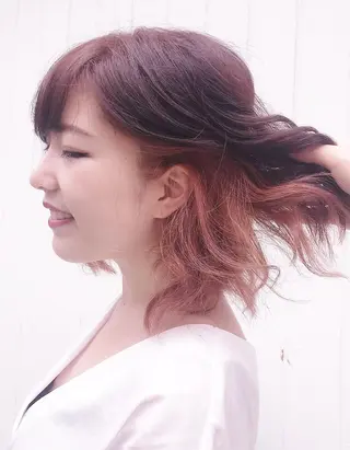 ミディアム カラー パピヨンロゼ 髪質改善/ブリーチのヘアスタイル