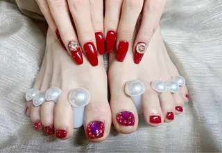 ネイル リボン、ガーリー パーツ放題専門店のネイルデザイン