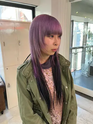 ロング カラー ハイトーン/レイヤー ハッシュカット/牧原のヘアスタイル