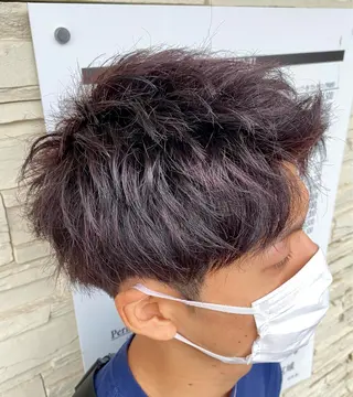 ショート カラー メンズ 塩谷黎✨ブリーチ無W カラーメンズパーマ✨のヘアスタイル