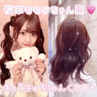 セミロング カラー 川井麻由🎀アイドル 量産🎀ピンクカラーのヘアスタイル