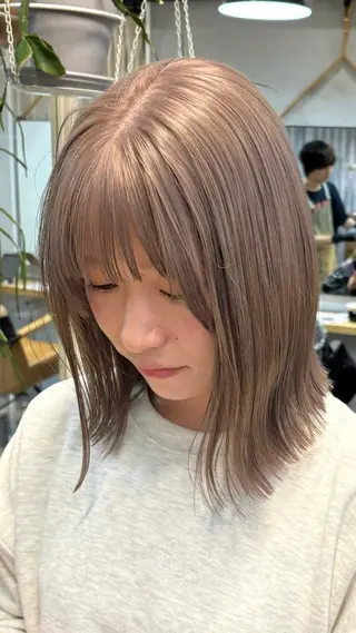 ミディアム カラー オリーブ/縮毛♡ Natsuno🩰のヘアスタイル