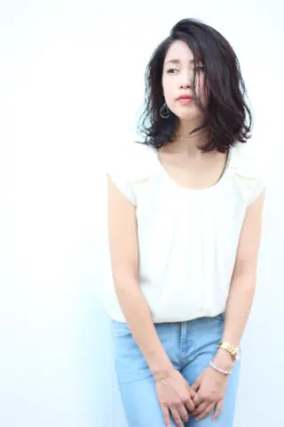 ミディアム カラー パーマ 成松 勇治のヘアスタイル