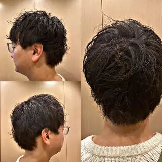 ミディアム パーマ メンズ 菅野 綺華のヘアスタイル