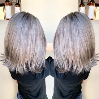 ミディアム ならざきつぐみ /天王寺/ハイトーンのヘアスタイル