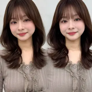 ミディアム カラー 韓国レイヤー🇰🇷 顔周り/yui💞のヘアスタイル