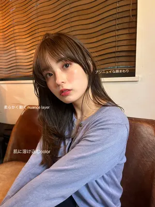 セミロング カラー パーマ レイヤー/透明感/ ブリーチなし/わかなのヘアスタイル