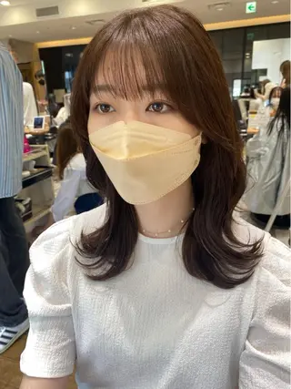 ミディアム カラー 顔周り/くびれヘア 韓国ヘア💕風間るなのヘアスタイル