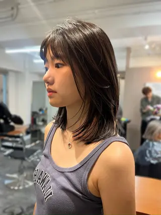 ミディアム レイヤー/ケアパーマ /ニュアンス/モードのヘアスタイル