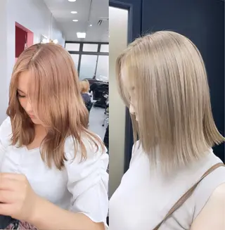 ミディアム カラー asumi/栄/ハイ トーン/ブリーチ/のヘアスタイル