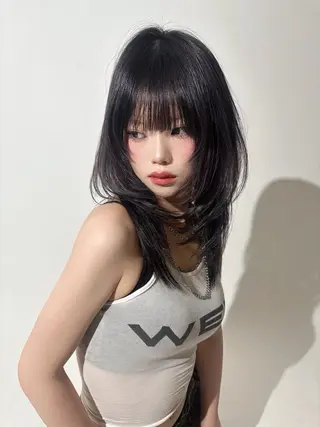 ミディアム rina／ベージュ ワンホン/韓国ヘアのヘアスタイル