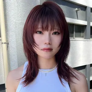 ミディアム カラー ウルフ/レイヤー/ ブリーチカラーのヘアスタイル