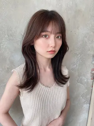 ミディアム カラー 顔周り/くびれヘア 韓国ヘア💕風間るなのヘアスタイル