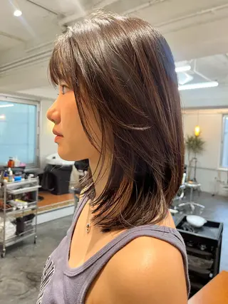 ミディアム レイヤー/ケアパーマ /ニュアンス/モードのヘアスタイル