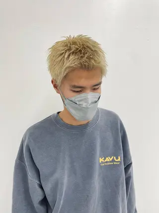 カラー メンズ スパイキーパーマ 柏NO1 藤本葉のヘアスタイル