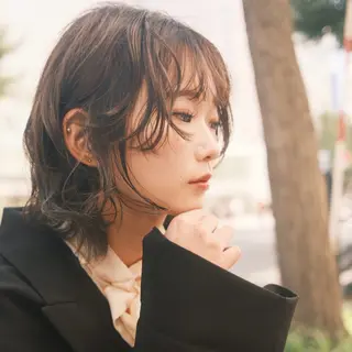 ミディアム カラー パーマ カットモデル募集 /ハナオカユウキのヘアスタイル