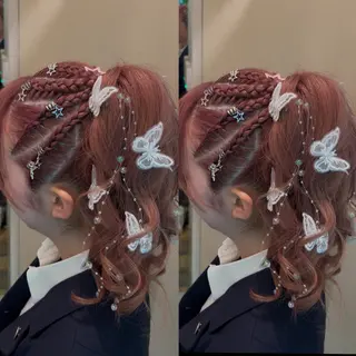 ヘアアレンジ ハイトーンカラー/エ クステ/デザインのヘアスタイル