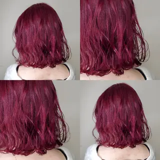 ミディアム ツヤ髪✨縮毛矯正 ハイトーンカラーのヘアスタイル