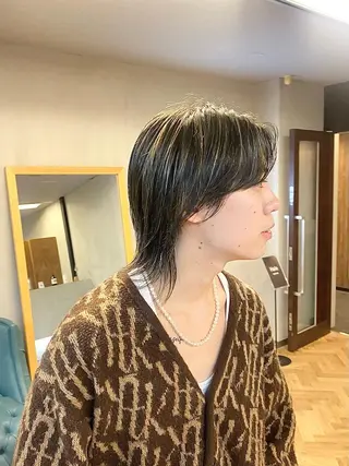 ミディアム カラー パーマ ヘアアレンジ メンズ ハル🌸柔色/ ブリーチなし/艶髪のヘアスタイル