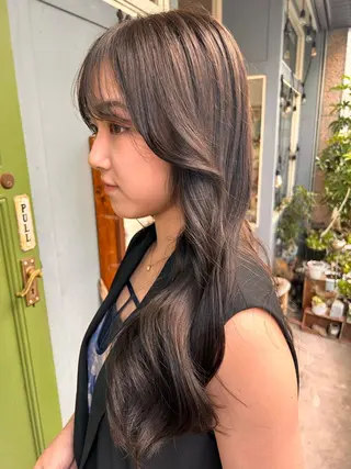 ロング カラー 清水千優/パーマ/透 明感カラー/メンズのヘアスタイル