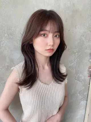 ミディアム カラー 顔周り/くびれヘア 韓国ヘア💕風間るなのヘアスタイル