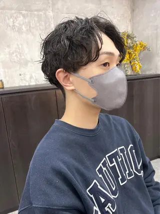 カラー パーマ メンズ アイブロウ 暖色カラー/オリーブ /ミニボブ/白柳美空のヘアスタイル