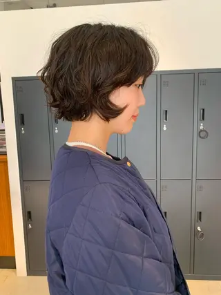 ショート カラー パーマ 川崎ショート　ボブ 朝ラクパーマ横山大樹のヘアスタイル