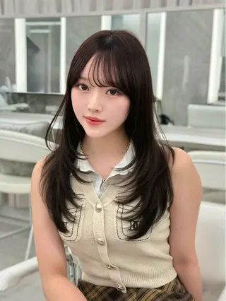 セミロング カラー MAEUL luna所属・前髪顔周り/レイヤー 韓国/桔川恒のヘアスタイル