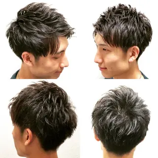 ショート メンズカットフェード パーマ/前山竜貴のヘアスタイル