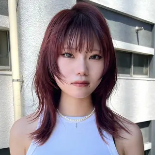 セミロング カラー ウルフとデザイン カラーの神のヘアスタイル