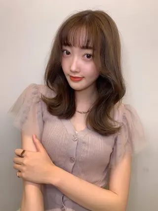 ミディアム カラー 透明感/オリーブ/ グレージュ/YUKAのヘアスタイル