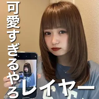 ミディアム カラー 山崎/ボブ縮毛矯正 レイヤー髪質改善のヘアスタイル