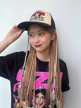 ロング カラー ヘアアレンジ メンズ シールエクステ🎀 羽エクステ🌙しぇるのヘアスタイル