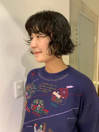 ショート カラー パーマ ボブ　レイヤー 朝ラクパーマ横山大樹のヘアスタイル