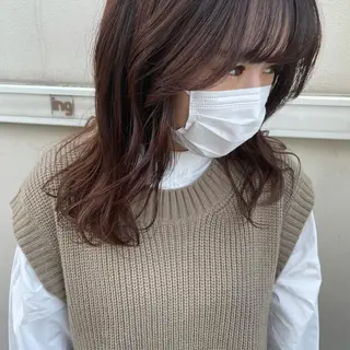 セミロング カラー ブリーチなしで透け感 暖色カラーボブaoiのヘアスタイル