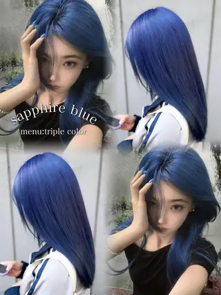 ロング カラー 🩵色落ち可愛い 寒色カラー🩵のヘアスタイル