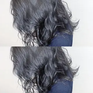 セミロング カラー 韓国レイヤーカット/ ダブルカラーのヘアスタイル