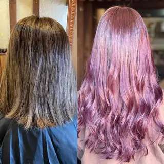 ロング シールエクステ/ ハイトーンカラーのヘアスタイル