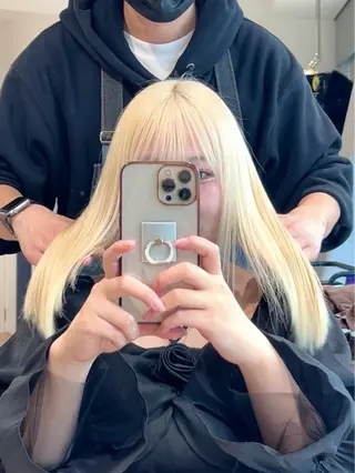 ロング カラー 前髪/顔まわりカット 艶髪/髪質改善/縮毛のヘアスタイル