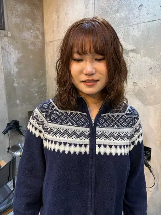 ミディアム カラー パーマ 無料カット/ 癖毛風パーマ/凜のヘアスタイル