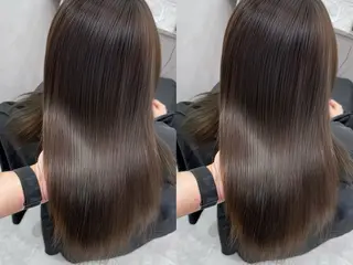 セミロング 切りっぱなしボブイヤ リングカラー清水隆央のヘアスタイル