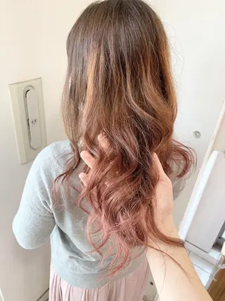 セミロング カラー パーマ 白髪ぼかしハイライト 柳川拓哉のヘアスタイル