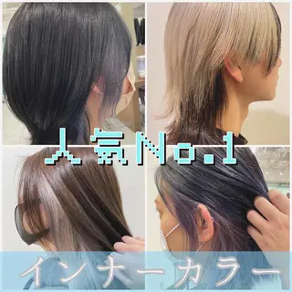 セミロング カラー メンズ 秋葉原オタク向け美容室OFF-KAi!!所属・渡部凌我 小顔ウルフ ハイトーンカラーのヘアスタイル