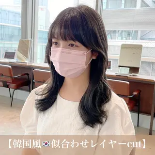 ミディアム カラー 本格韓国ヘア🇰🇷 【uni】キューさんのヘアスタイル