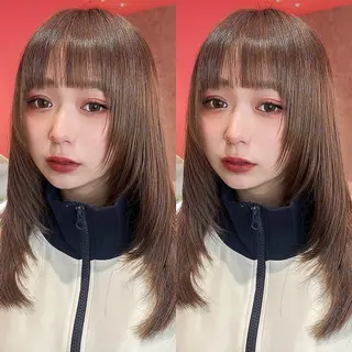 ミディアム カラー 山崎/ボブ縮毛矯正 レイヤー髪質改善のヘアスタイル